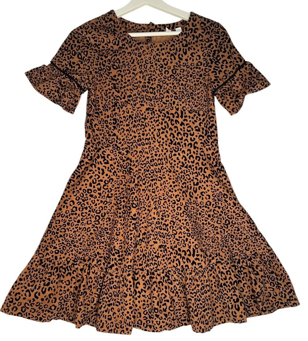 Girls Gap Leopard Print Lightweight Corduroy Ruffle Twirl Fall Dress Sz XL 12